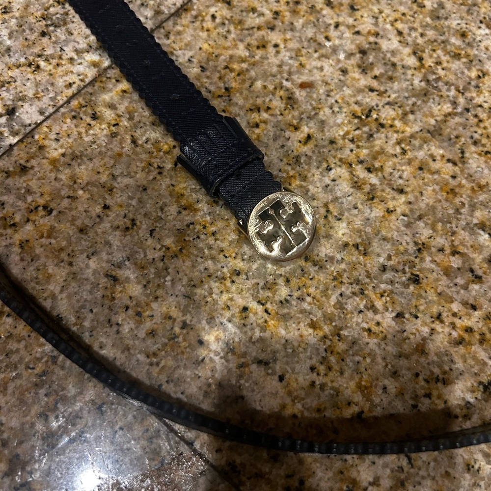 Tory Burch navy blue  Belt with Gold Logo